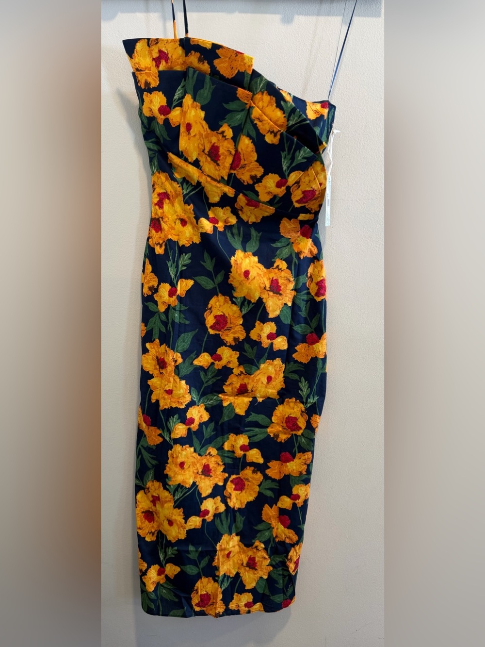 Hyacinth House Navy & Marigold Floral Ruffle Margot Midi Dress Size XS Gown - Picture 3 of 6